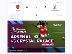 Hasil Liga Inggris Malam Ini, Arsenal Vs Crystal Palace 4-1 Jauhi M City di Klasemen