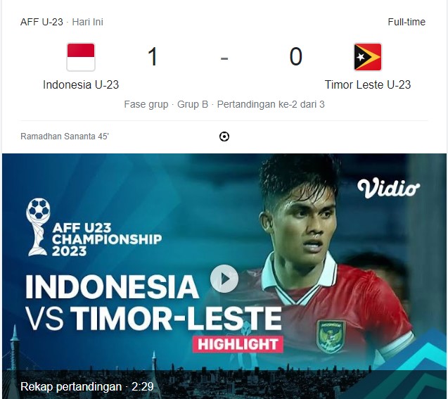 Hasil Piala AFF U23, Indonesia Vs Timor Leste 1-0