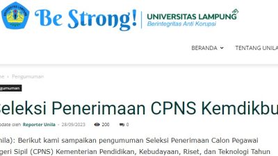 Universitas Lampung UNILA Buka Pendaftaran CPNS dan PPPK 2023